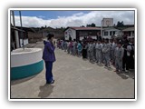 Cecy addresses the students - Muyurco, June 16, 2019